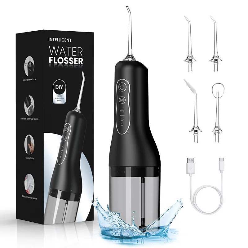 Portable Oral Irrigator Dental Water Flosser 4 Cleaning Modes Waterproof Rechargeable Dental Cleaner 5 Nozzles 260ml Clean Gums