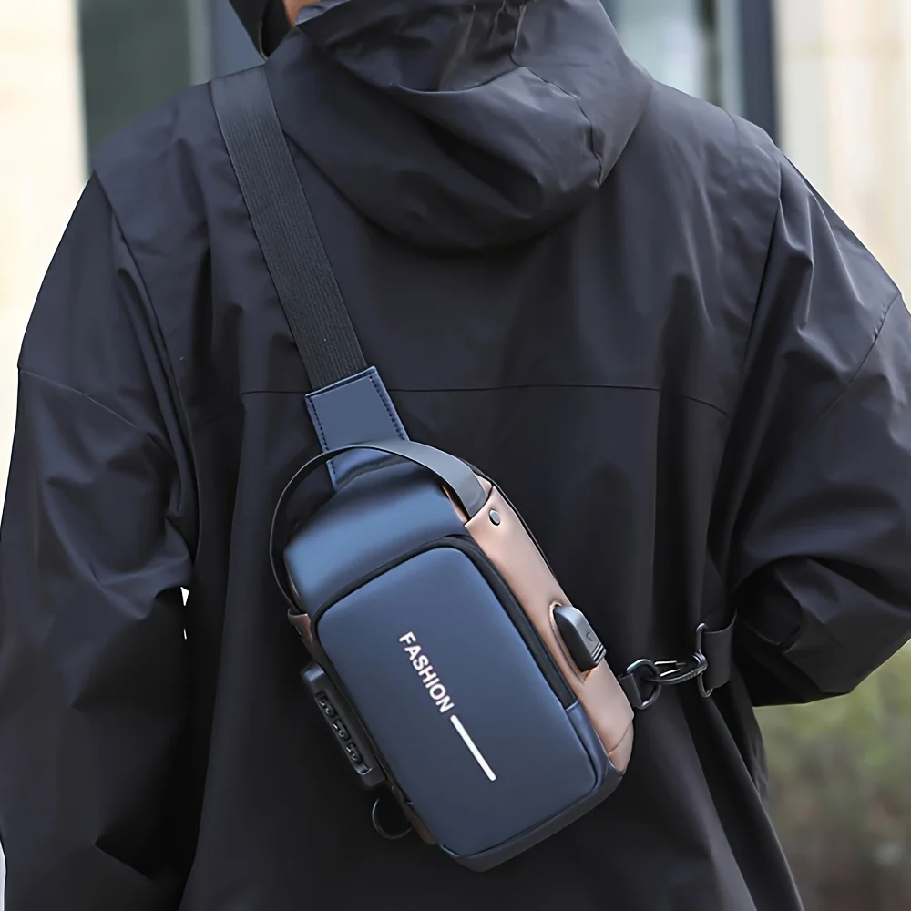 

Trendy And Stylish Men'S Casual Versatile New Multifunctional Shoulder Crossbody Bag, Cycling Chest Bag with a Password Lock
