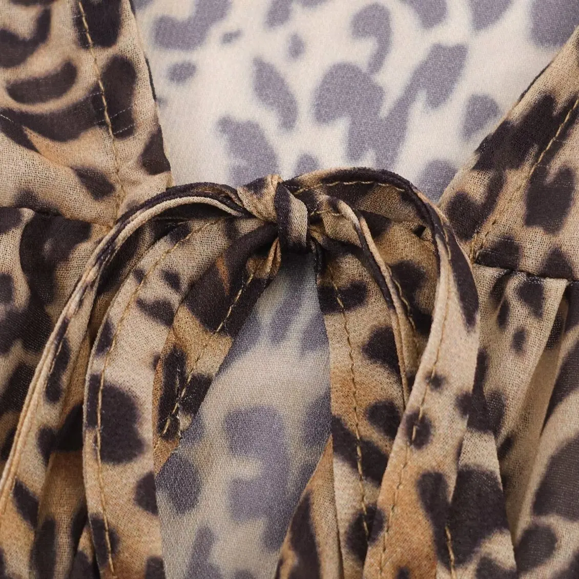 Ele Animal Print Em Camadas Decoradas Dr Outono Novo Sle Feminino Faion Fibra de Poliéster Longo Sve Corte Reto Dr