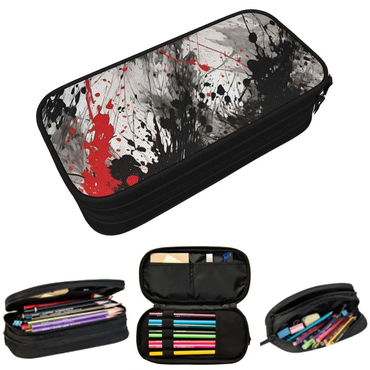 

Красно-черный пенал с рисунком в виде брызг чернил для студентов, школьный пенал, сумка для карандашей, канцелярские принадлежности, сумка-держатель для ручек