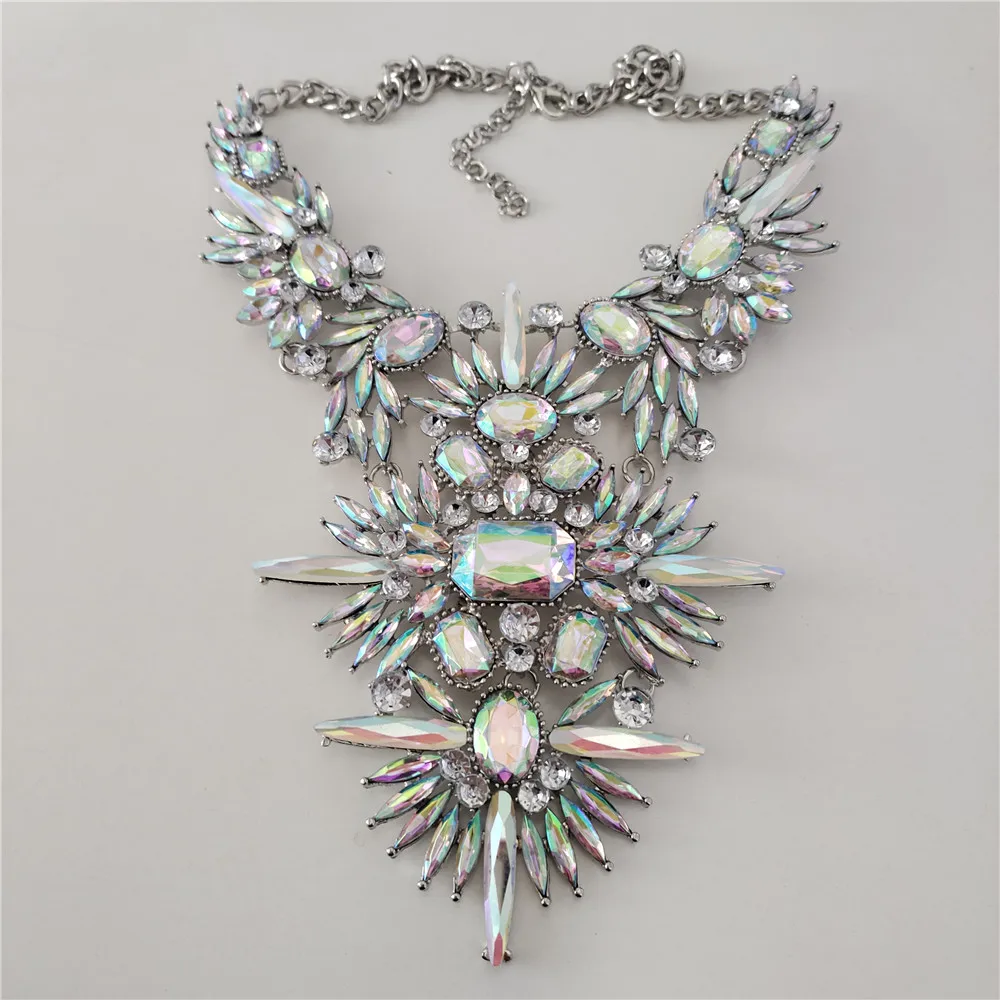 2024 New ZA Colorful AB Crystal Rhinestone Maxi Large Collar Necklace Women Indian Ethnic Vintage Statement Necklace Jewelry