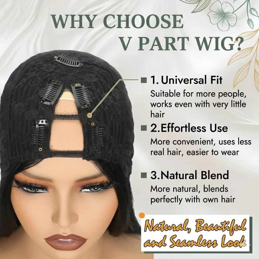 Yaki Gerade Mehrschichtige V-Part Perücke für Frauen Klebefreie Clip-In Halbperücke Realistisch Natürlich Aussehend Hitzebeständiges Synthetisches Haar – Detail 3