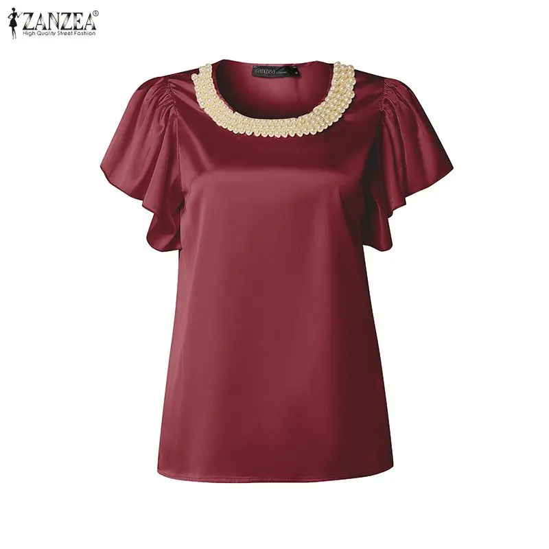 

ZANZEA Summer Short Sleeve Women Blouses O Neck OL Work Party Tops Female Solid Color Tee Streetwear Oversize 3XL Blusas Tunic