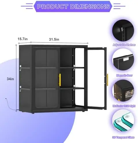 Display Cabinet with Glass Doors and RGB Lights for Collectibles | 34