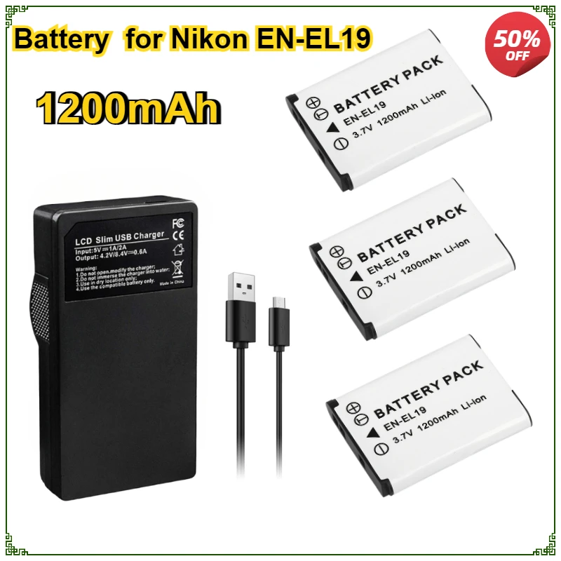 

1200mAh NP-BJ1 EN EL19 Battery + Charger for Nikon EN-EL19 Coolpix 3700 S5200 S3100 S2800 S3400 S6600 W100 S2600 S3500 S2700