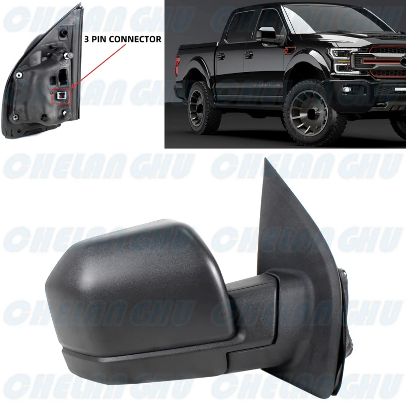 

For Ford F150 2015 2016 2017 2018 2019 2020 2021 US Version Right Side 3 Pins Satin Black mirror assembly With Power Adjust