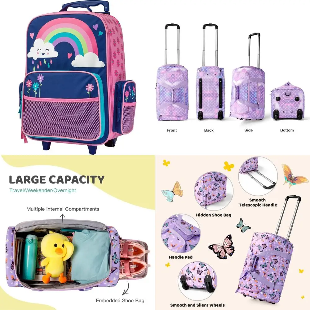

Children's Rainbow Rolling Suitcase, Classic Design, Universal Size, Travel Luggage for Kids