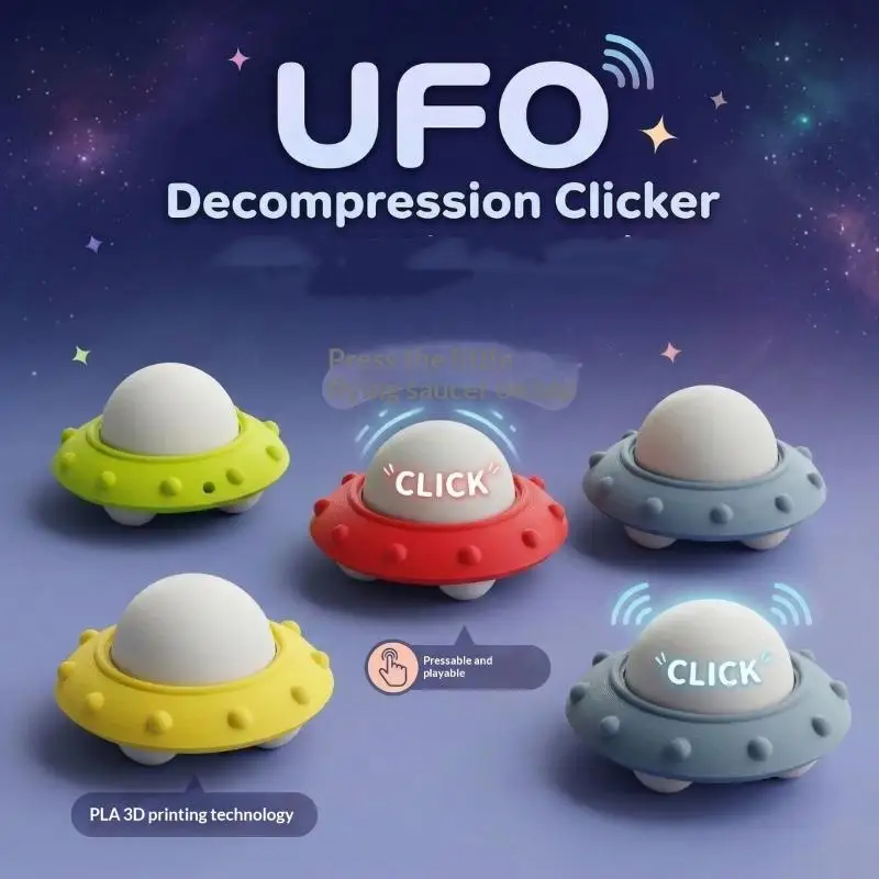 3D Printed UFO Decompression Clicker Fidget Keychain Toy for Adults and Kids Relief at Work or School