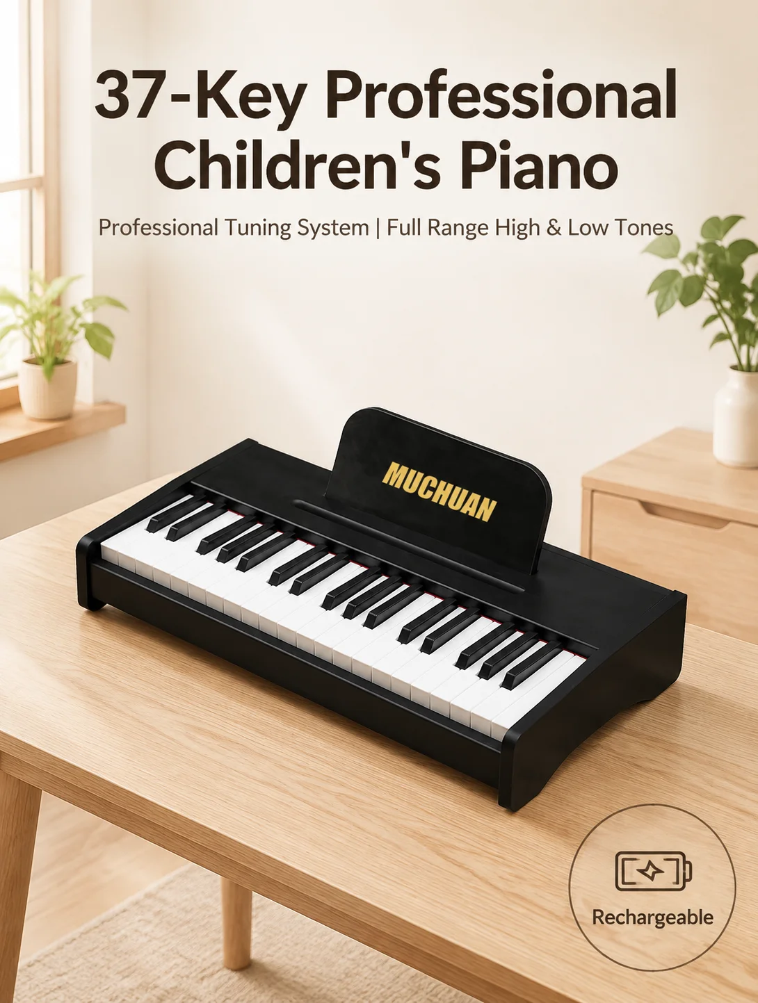 37 Keys Kids Wooden Piano, Children Electronic Keyboard, Early Education Musical Instrument, Gift for Boys Girls