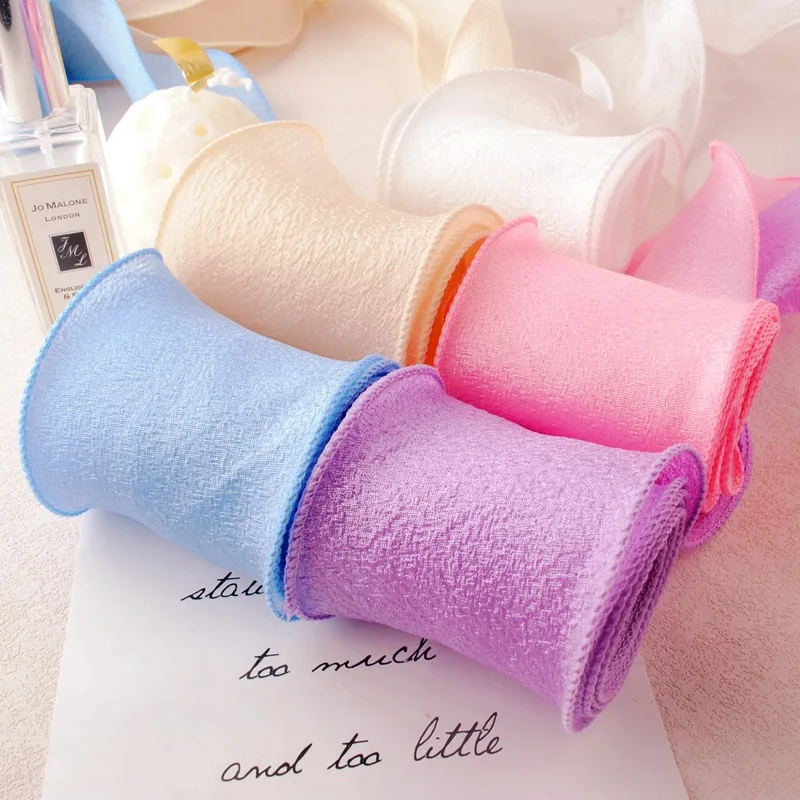

6cm Crinkle Linen Hemming Tape Ribbon for DIY Bows, Shoe/Cap Decoration, 28Yards Craft Ribbon, Multi-Color Wave Fishtail Trim