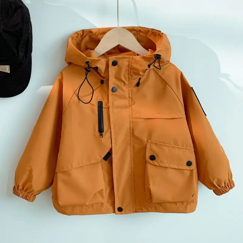 

Girls' Boys Coats Autumn Color Blocked Kids Hooded Jacket Zipper Pocket Long Sleeves Loose Children's Outerwear ﻿