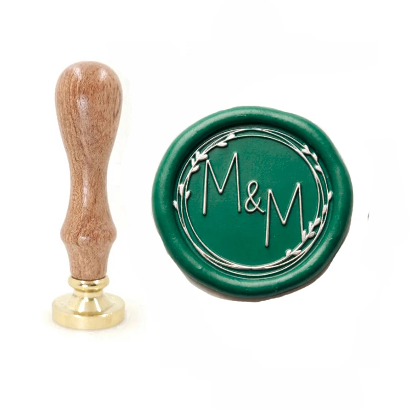 Custom wax seal Stamp Vintage wedding stamp 2 initials personal wreath design,Reusable personal stamp for DIY Wedding Invitation