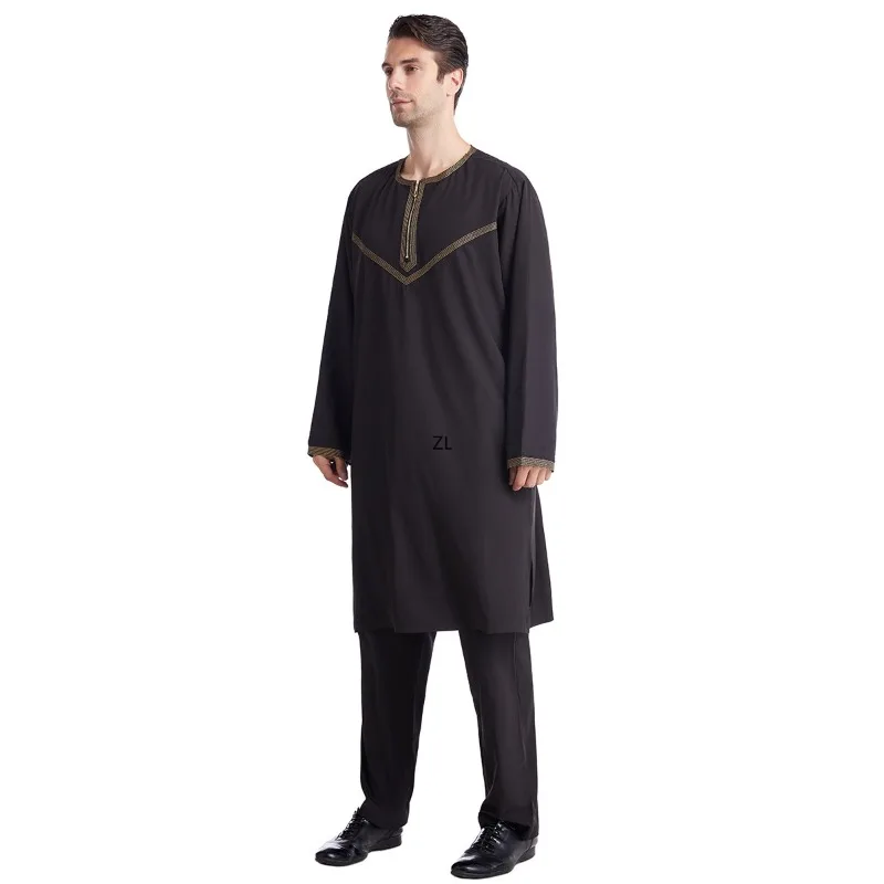 Muslim Men 2 Piece Set Jubba Thobe Mens Abaya Long Dress Islamic Eid 2025 Ramadan Long Robe Musulman Wear Caftan Arab Dresses