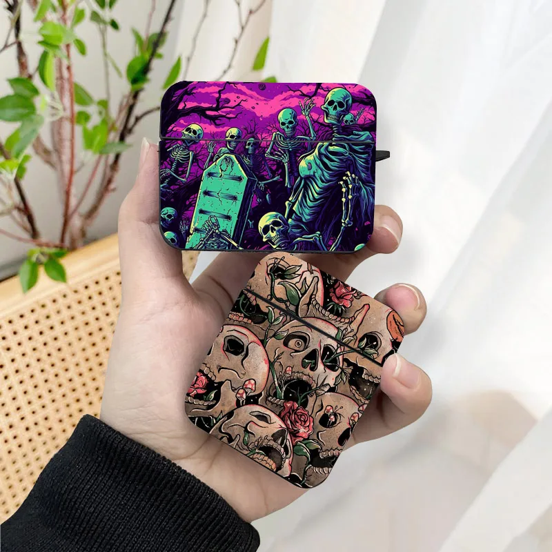 Flower Skull AirPods Case Black Wireless Bluetooth Earphone Case for Apple Airpods 1 2 3 Pro 2 Protective Case