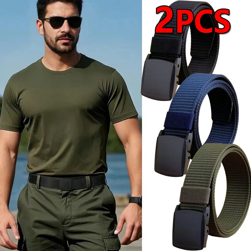 Tactical Belt for Man Golf Outdoor Casual Canvas Belt Black Training Trouser Belt Wide Automatic Buckle Nylon Belt Hunting Sport
