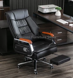 High Back Cowhide Leather Boss Chair Adjustable Reclining Desk Chair with Armrests and Wheels Swivel Comfortable Office Chair