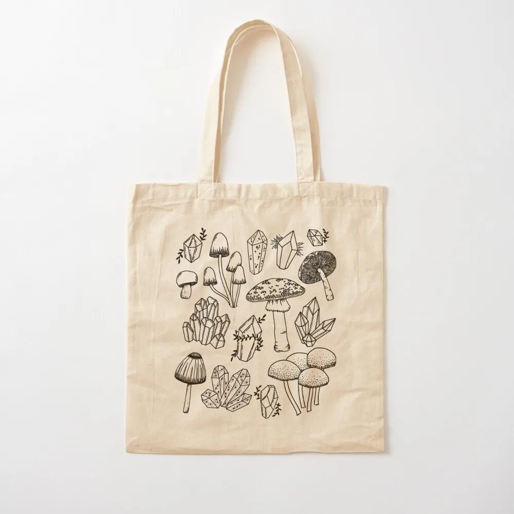 Cottagecore Goth Mushroom Fungi Crystals: Witchy Mycology, Vintage Grunge Fairycore, Forest Themed Goblincore Tote Bag