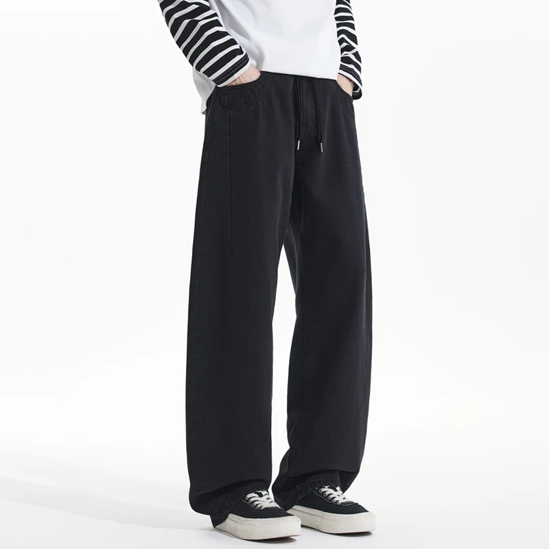 

Fashion Men's Spliced ​​Washed Wide Leg Jeans 2025 Autumn New Loose Casual Wide Leg Men's Solid Color Trousers Size 28-38