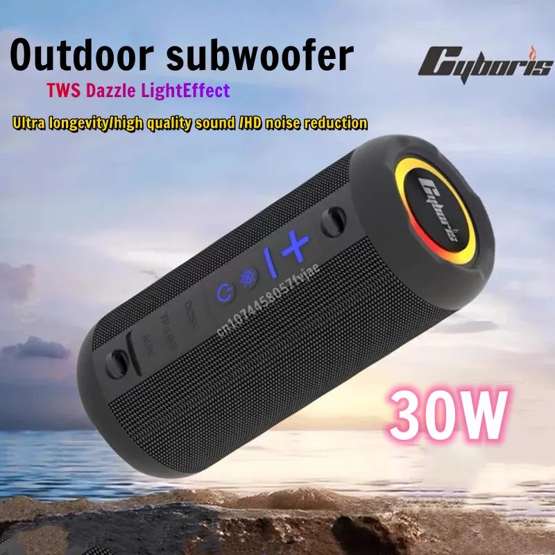 

Cyboris 30W Wireless Bluetooth Speaker BT5.3 With RGB Light Outdoor Fabric Mesh Portable Waterproof 3D Stereo Subwoofer Boombox