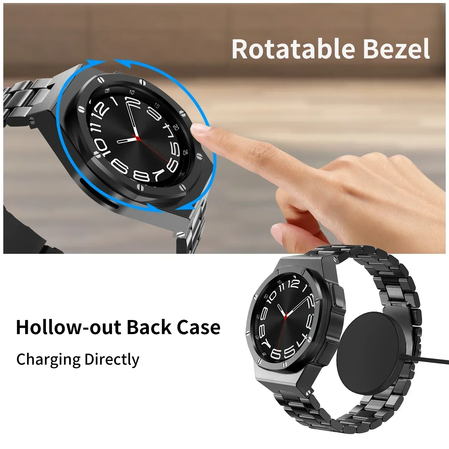 Modification Kit For Samsung Galaxy Watch 6 Classic 47mm Stainless Steel Metal Case Strap For Galaxy 6 Classic 43mm Rubber Band