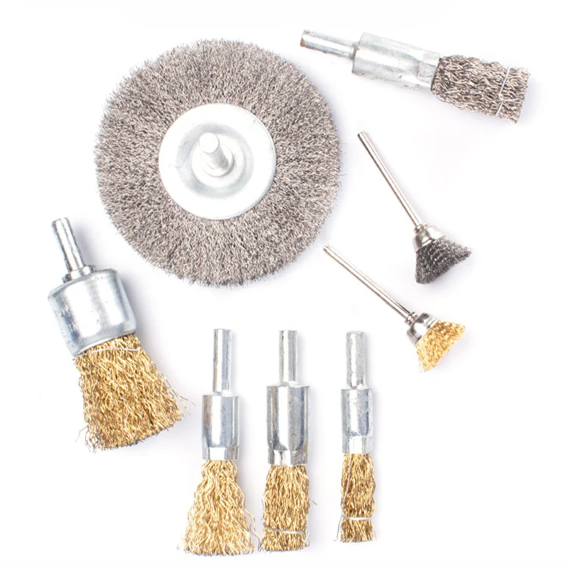 

Steel Wire Brush Sanding Head Copper Plated Wire Wheel Brush with Handle Stainless Steel Wire Brush Rust Removal and Polishing
