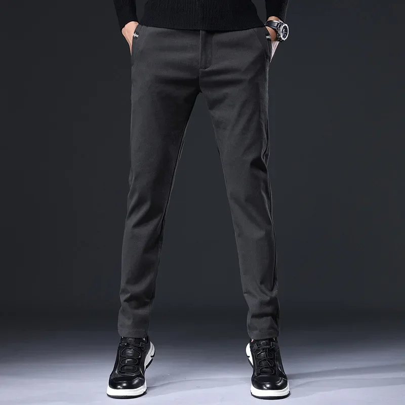 Men's Casual Pants, Men's Autumn And Winter Thick Loose Fitting Straight Tube Business Suit Pants, Khaki Color Pants