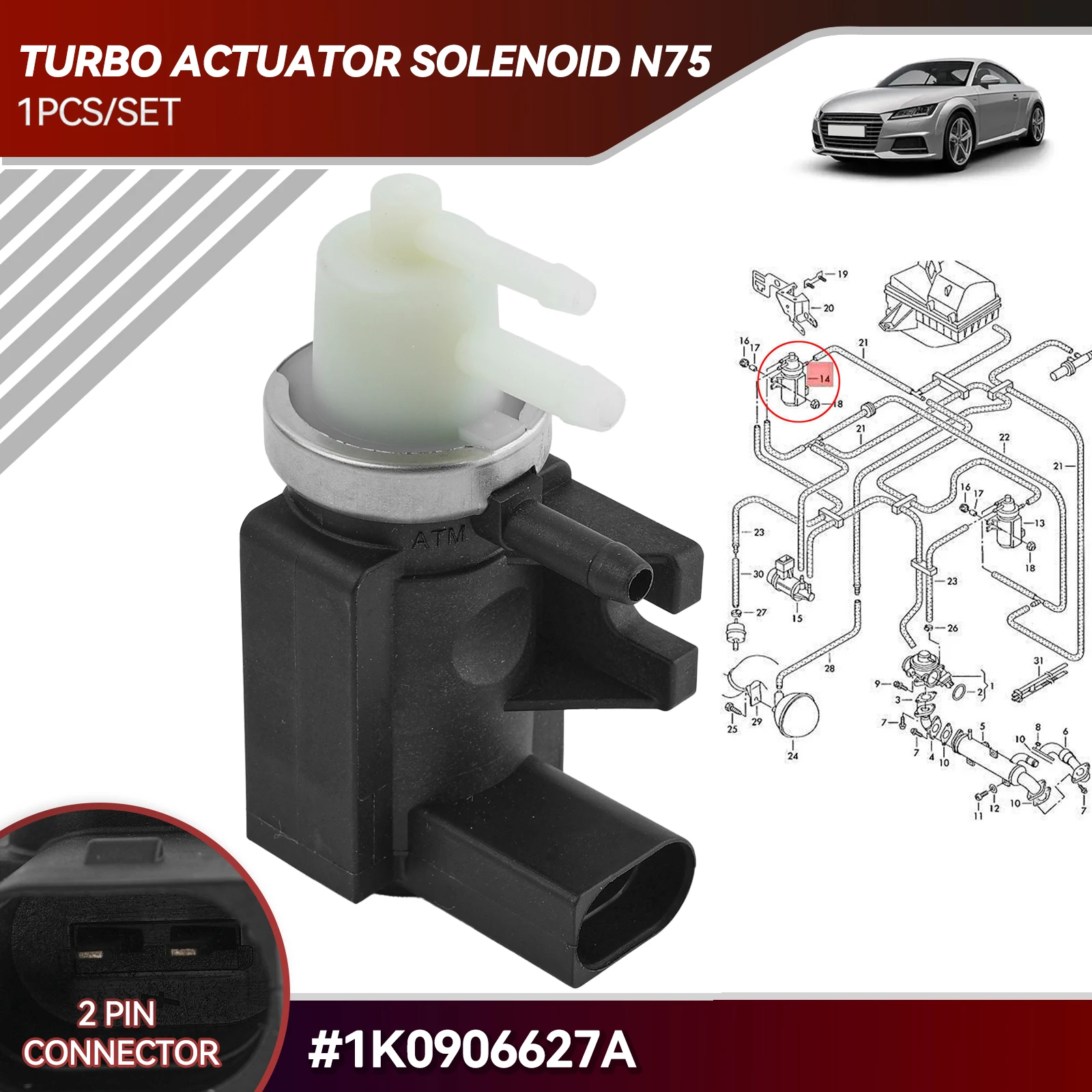 1K 0906627 Samochodowy zawór próżniowy N75 TDI do Audi A3 A4 Volkswagen Passat Polo Golf Beetle Jetta 2.0 Skoda Seat 1K 0906627 B