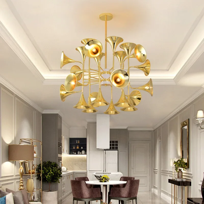 Imagem -04 - Nordic Horn Chandelier For Living Room Lâmpada Criativa Trompete Lustre Dourado para Salão Quarto Cozinha Hotel Loja Designer