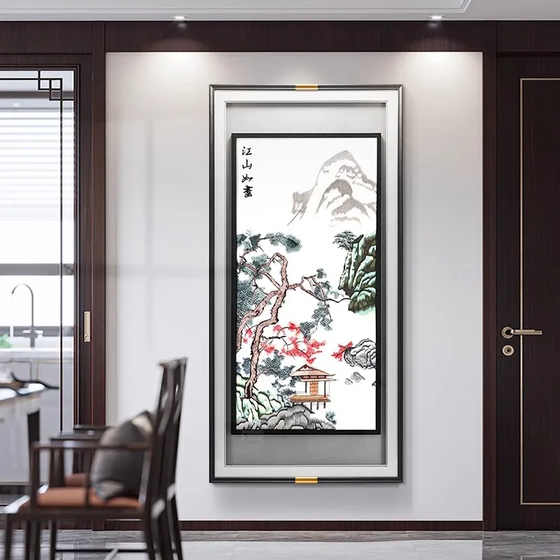 New Chinese-style Entrance Decorative Paintings, Picturesque Rivers And Mountains, High-end Atmosphere, Suzhou Embroidery Landsc