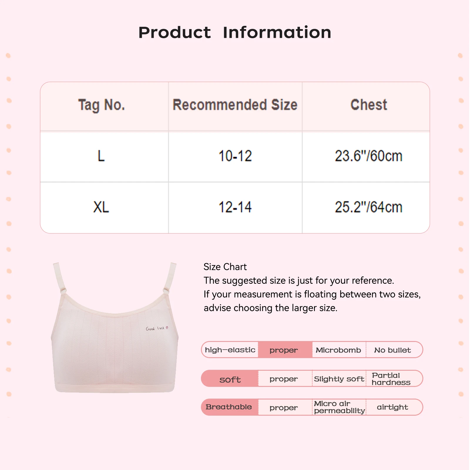 Adjustable Cotton Training Bra for Kids Girls Breathable Cropped Camisole Vest Teens Underwear Children Puberty Padded Bras