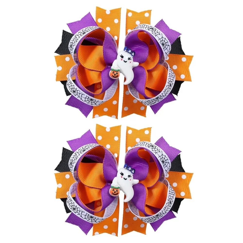 

Заколки для волос с бантом на Хэллоуин, красочные заколки для волос с лентой в рубчик, милые аксессуары для волос с призраками для детей, девочек, фиолетовый на Хэллоуин