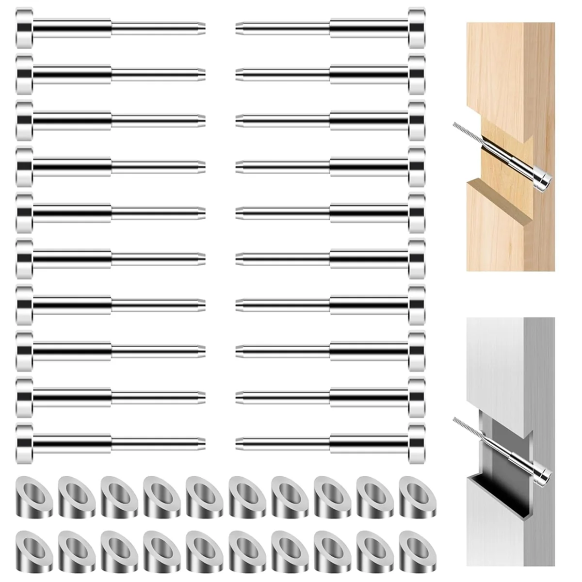 Invisible Cable Railing Kits, T316 Stainless Steel 20Pack Terminal and 20Pack Beveled Angle Washers for Cable Railing