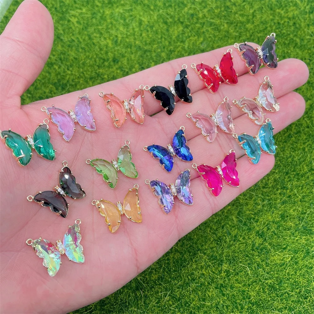 16 Colors Shiny Crystal Butterfly Glass Necklace Pendant Multicolor Animal Charm for DIY Jewelry Making Supplies Cute Sweet Gift