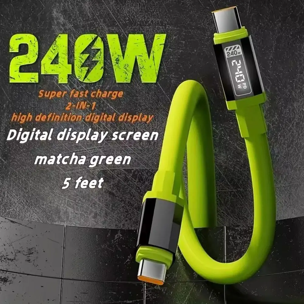240W 1.5m USB Type C To Type C Fast Charging Cable 1Pc Real Time Power Display Mobile Phone Stable Charging Data Cord