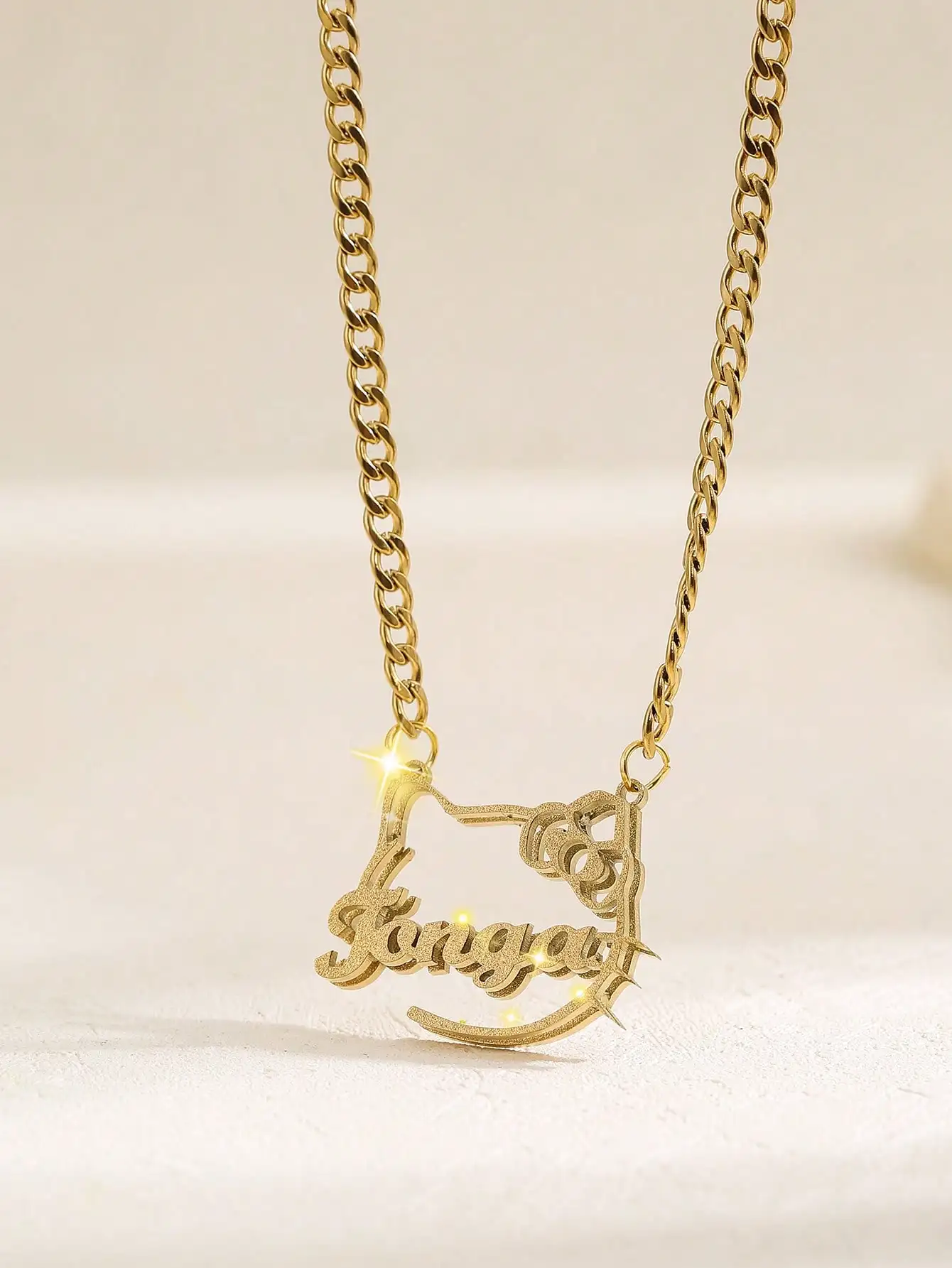 1 piece customized stainless steel name necklace-personalized Frosted letter pendant with shiny embellishments, unisex