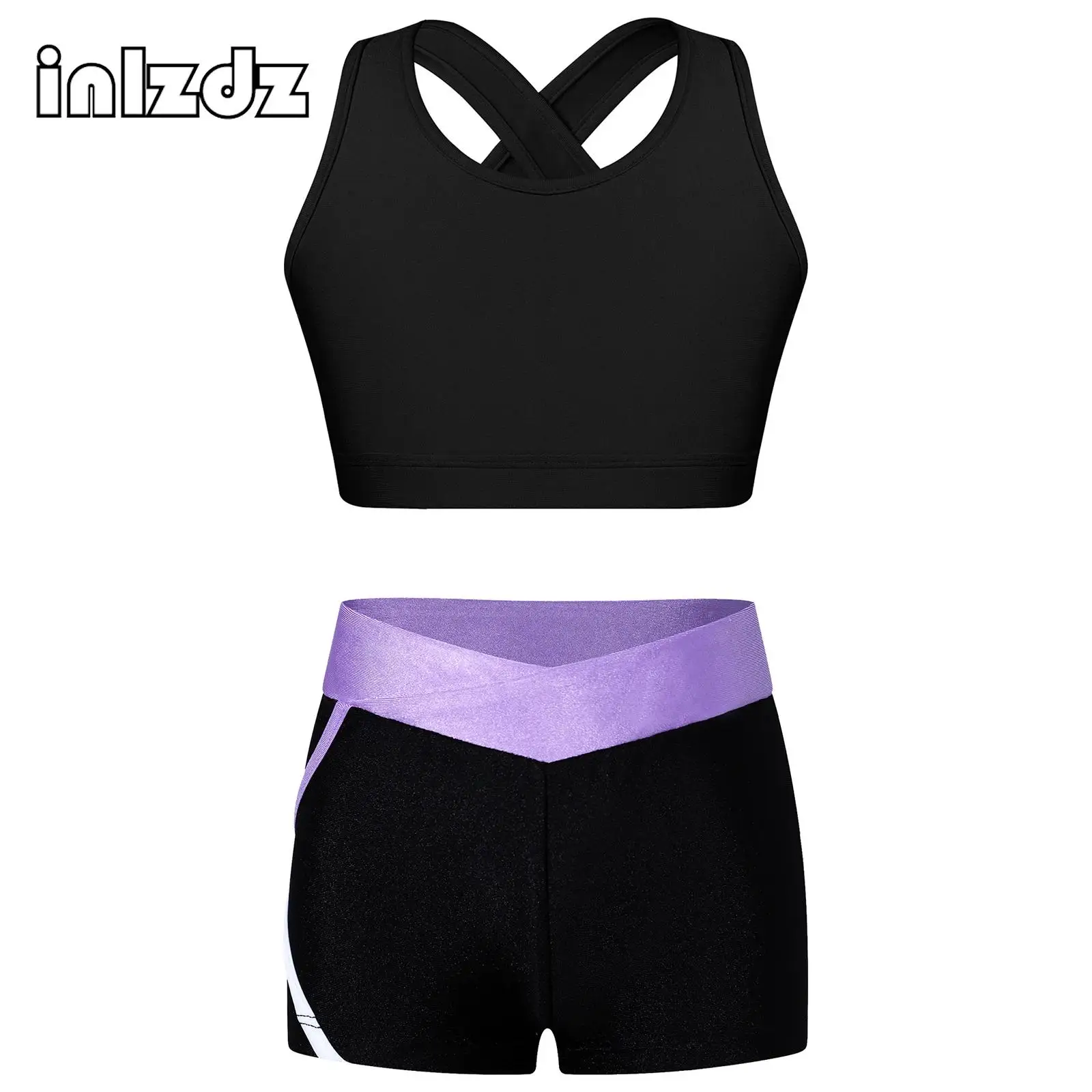 Teens Girls Sport Suit Sleeveless Criss Cross Tank Tops+Booty Shorts Tracksuit Outfits for Sports Workout Gymnastics Swimwear