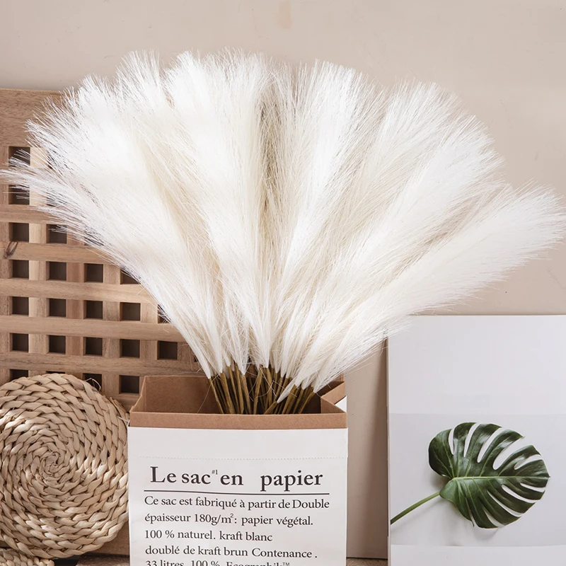 10pcs Faux Pampas Grass Decor Artificial Puff Reed Fluffy Simulation Fake Plant Flower Wedding Party Living Room Home Decoration