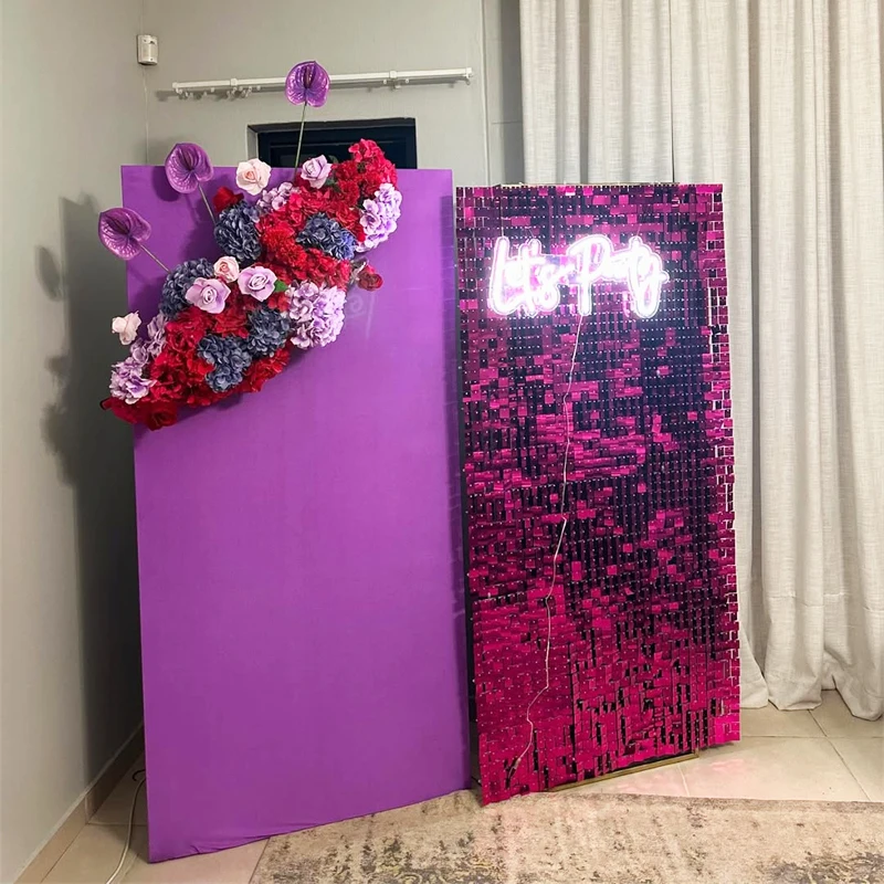 

18 Panels Glitter Shimmer Sequare Sequins Wall Backdrop for Wedding Engagement Decorative Celebration Baby Shower Party Decor