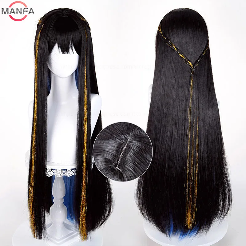 

HSR The Dahlia Constance Косплей Парик 90 см Длинный Черный Синий Смешанный Парик Термостойкие Синтетические Волосы Аниме Парики + Кепка Для Парика