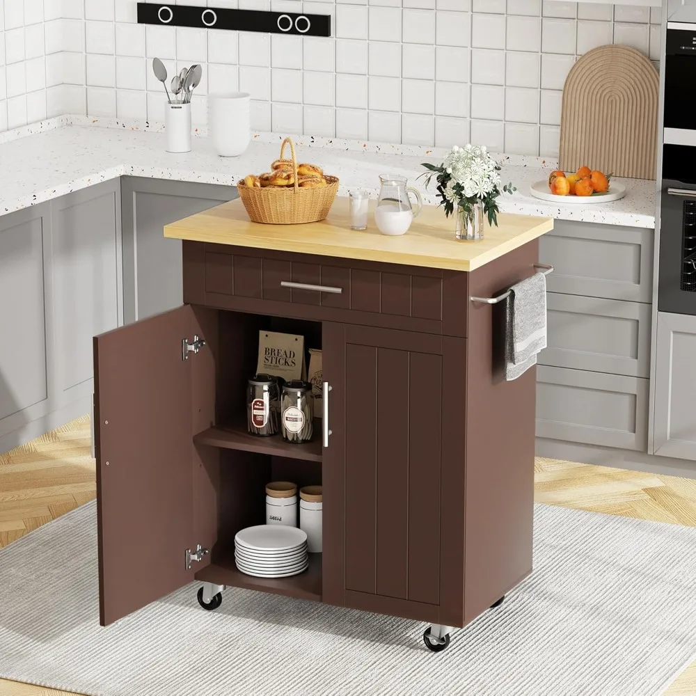

JY QAQA 26" Kitchen Island on Wheels with Storage Cabinet Kitchen Cart Cabinet with Shelves, Cart Handle for Towel Rack or Free