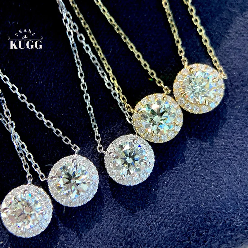 

KUGG 100% ожерелье из белого/желтого золота 18 карат, классическая круглая форма, ожерелье с подвеской из настоящего натурального бриллианта для женщин, свадебные украшения