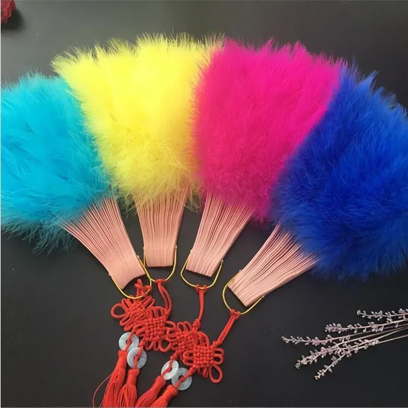 Folding Feather Hand Fan Tea Hen Party Handheld Dance Flapper Marabou Ball Costume Festival  Props Anime Wedding