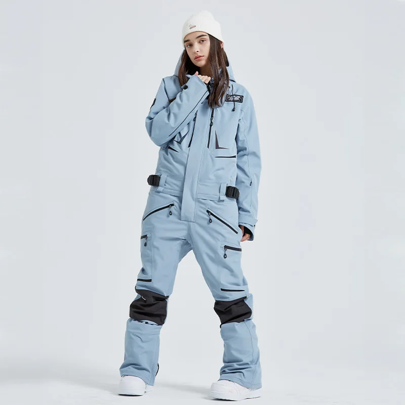 

2024 breathable one piece ski suit snow winter wear baggy pocket zipper sportswear ski suit waterproof