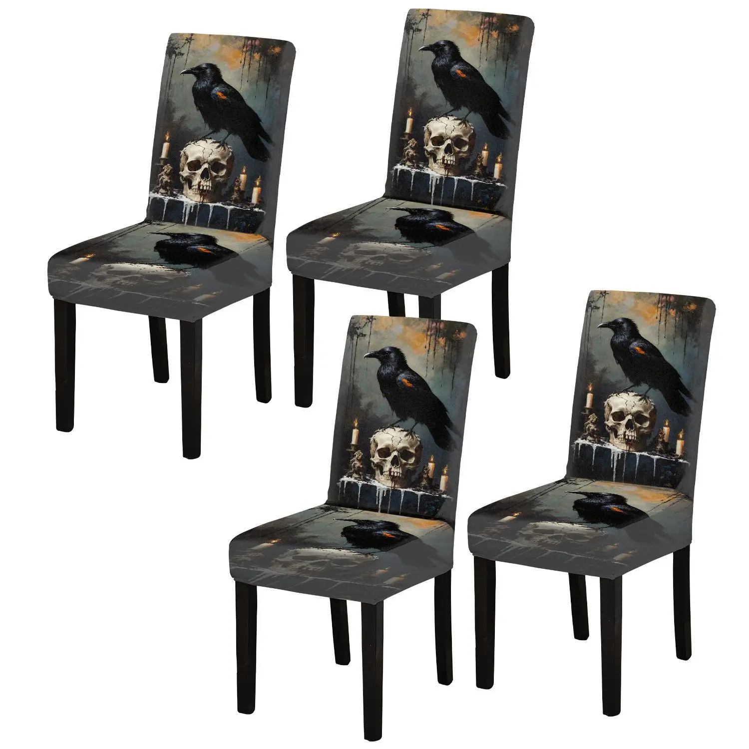 Elastic dining chair cover Gothic style human bone skeleton decoration removable, washable, home dining chair cover