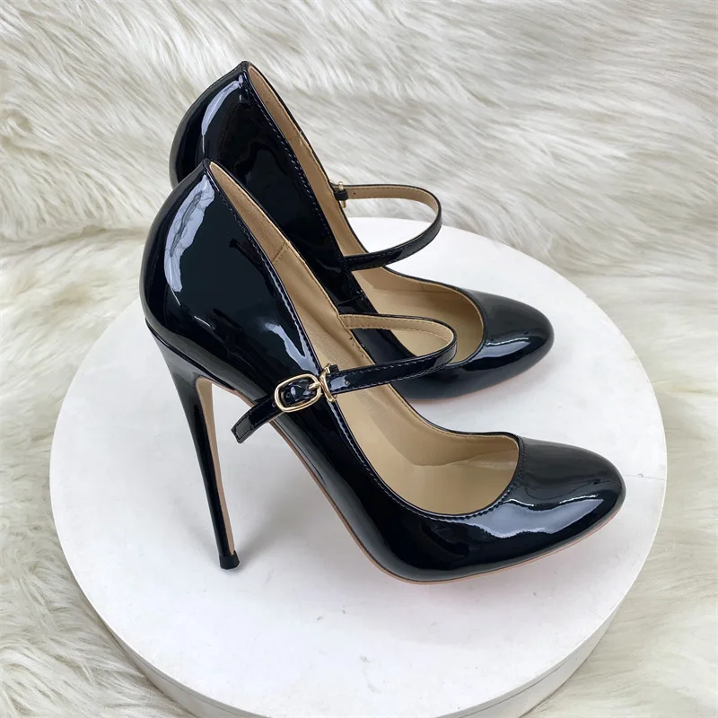 Tikicup New 12cm/10cm Sexy High Heels Women Black Ankle Strap Round Toe Stiletto Pumps Elegant Ladies Dress OL Working Shoes