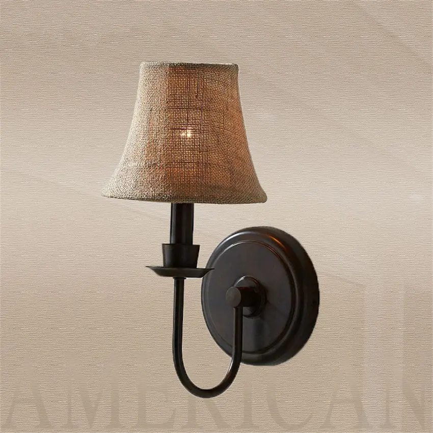 Imagem -03 - Tecido de Lâmpadas de Parede de Linho Estilo Americano Arandelas de Quarto Retro Nórdico Ferro Preto Tubo Vintage Decoração de Iluminação