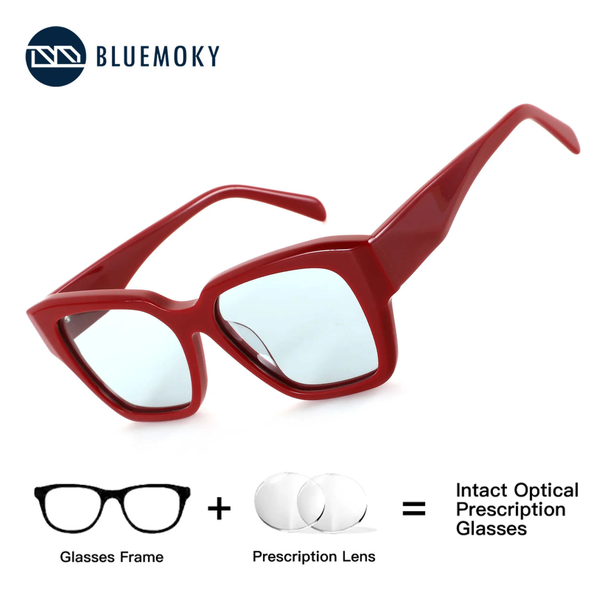 

BLUEMOKY (M Size) Red Acetate Butterfly Prescription Numbered Reading Glasses Women Transparent Anti Blue Light Photochromic
