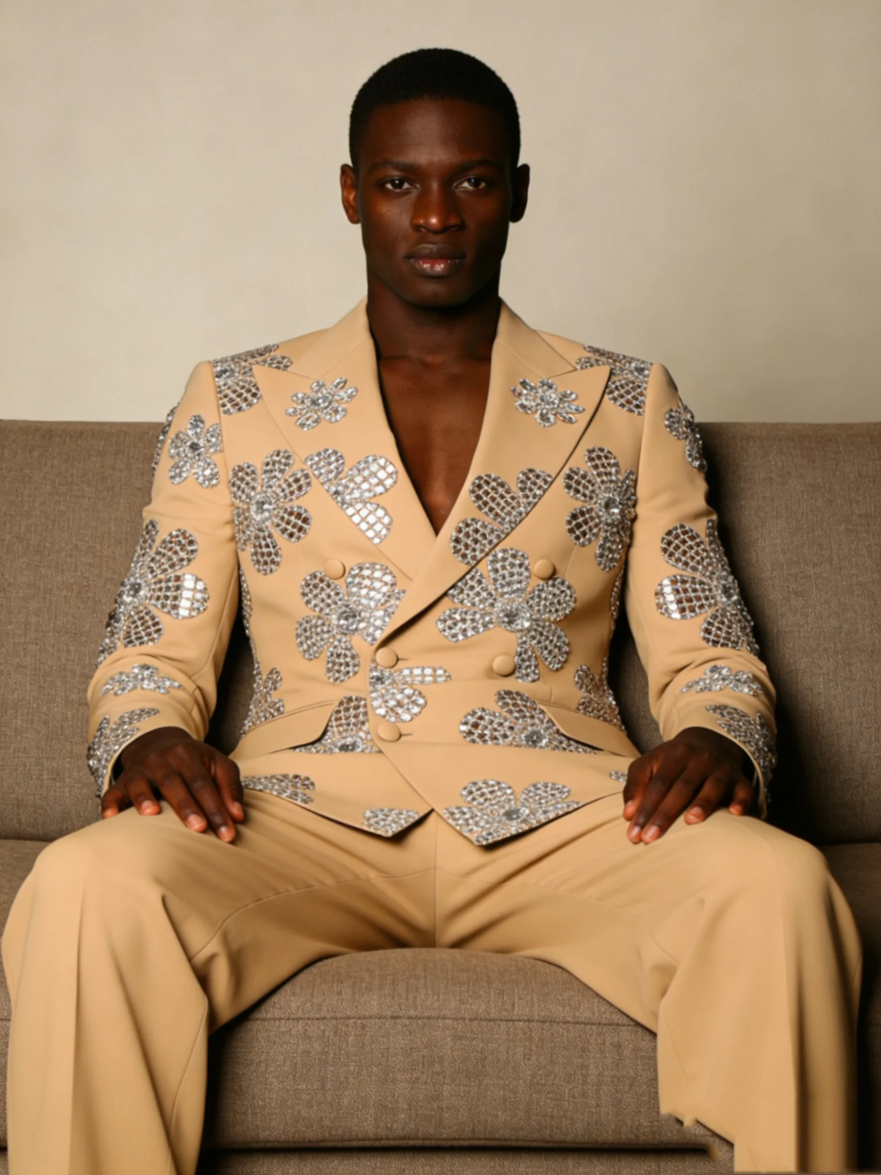 

Champagne Men Suits Set 2 Pcs Blazer+Pants Trousers Luxury Glitter Wedding Tuxedo Formal Office Business Groom Jacket Coat