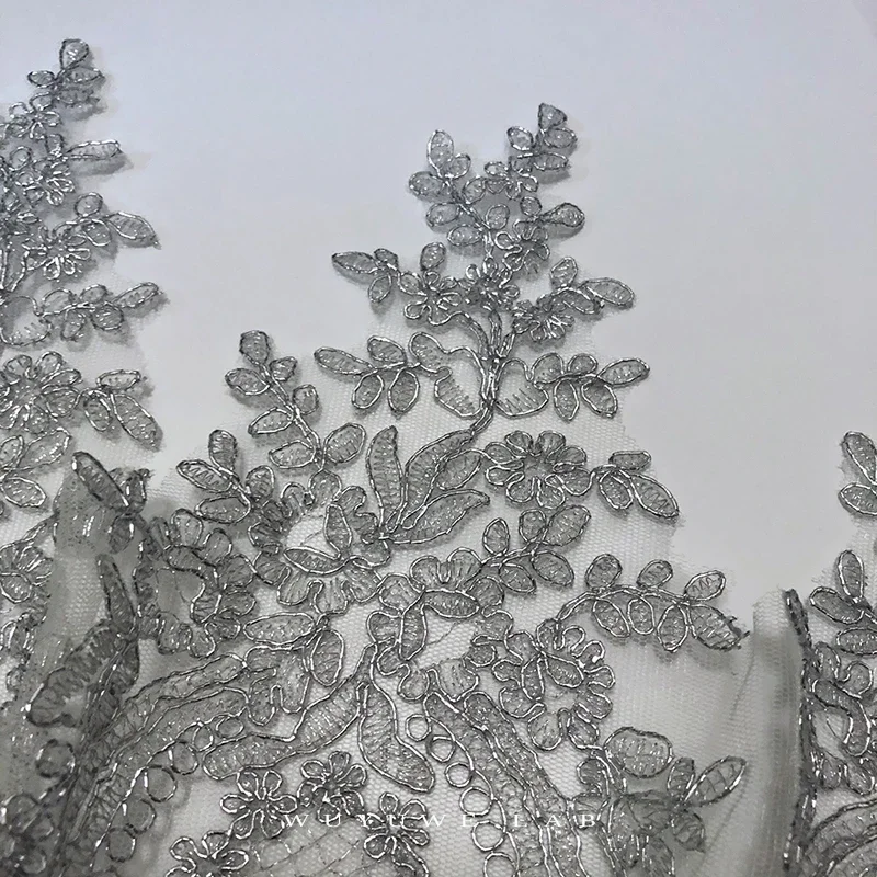 1Yard Silver Embroidery Mesh Lace Trims Luxury Sewing Lace Fabric Handmade Diy Craft for Wedding Dresses Decoration Wide 31cm