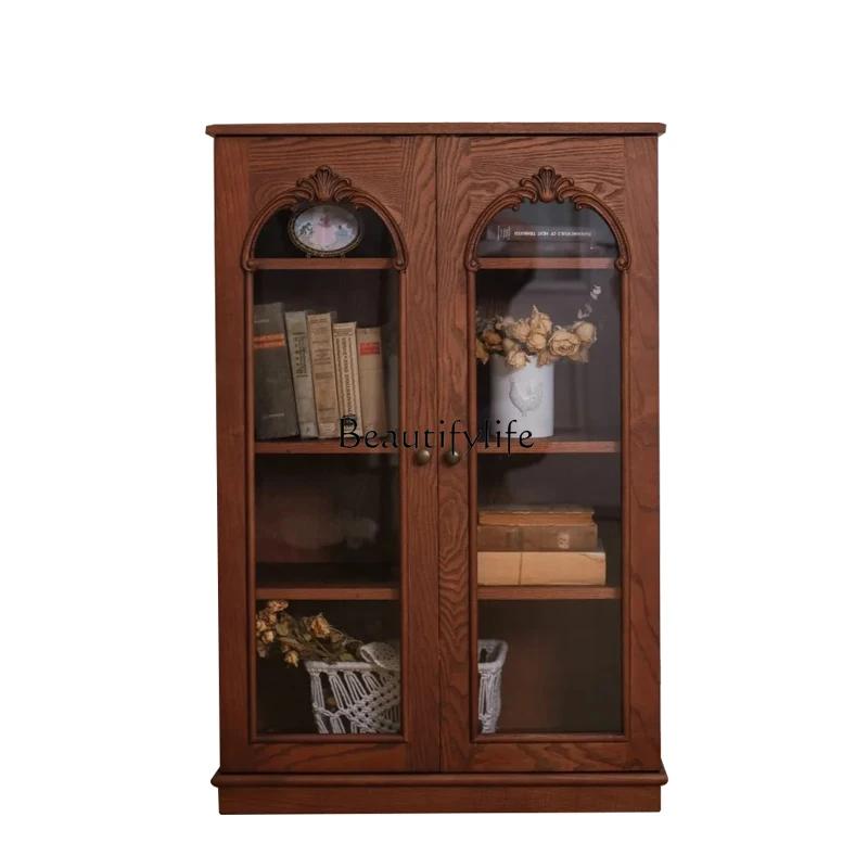 

American solid wood dining side cabinet antique carved storage arch storage cabinet